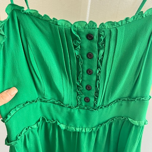 Anthropologie Dresses & Skirts - 🪲 ANTHROPOLOGIE EMERALD GREEN W/STRAPS SILK DRESS SIZE 2🪲